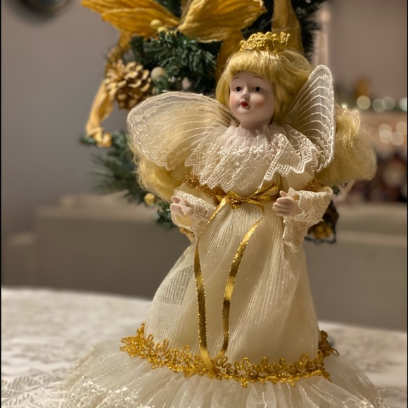 Vintage porcelain doll angel tree topper - Picture 13 of 16